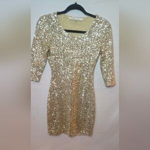 Lovers + Friends Gold Sequin Open Back Mini Party Homecoming Dance Dress XS